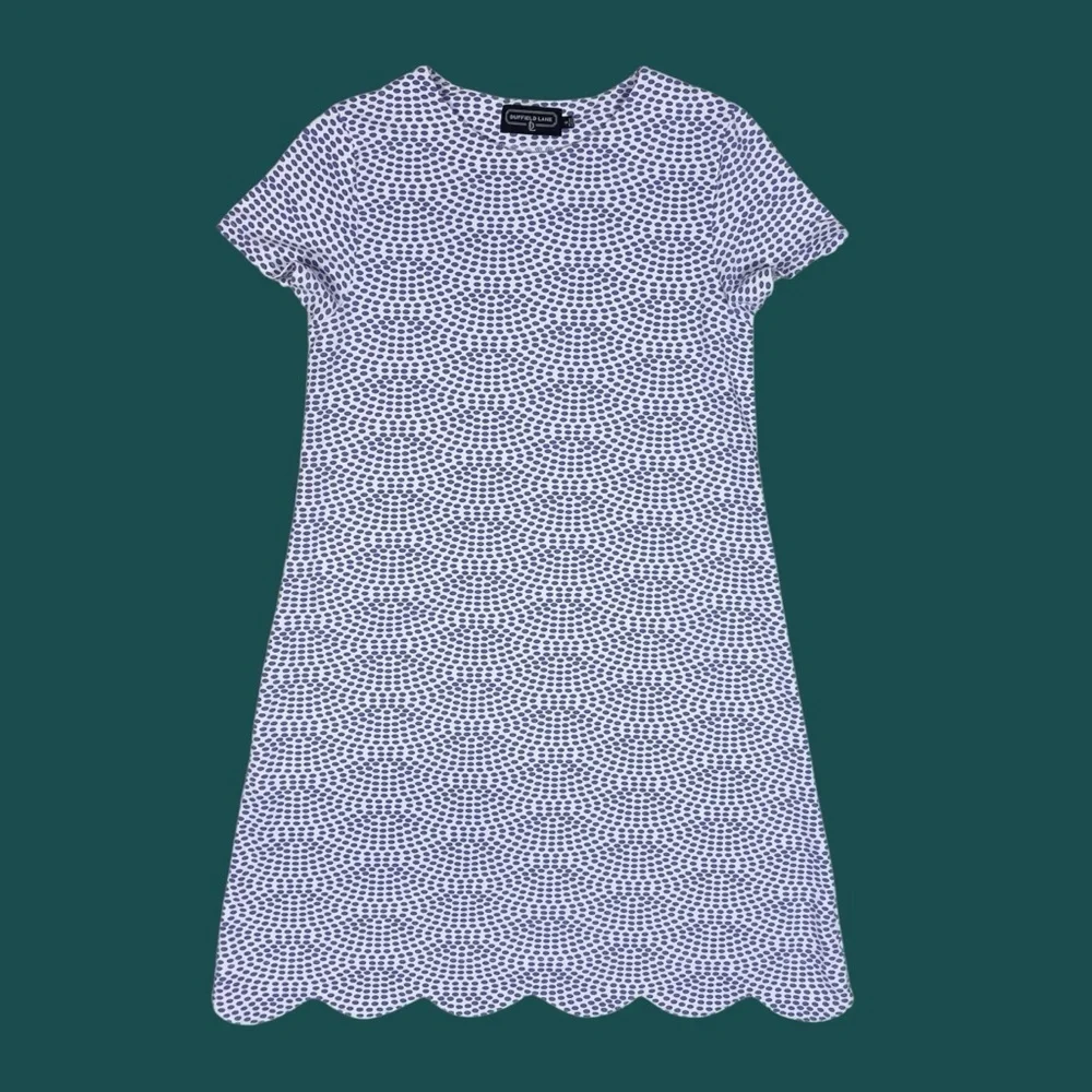 Duffield Lane Scalloped Hem Cornflower Blue and White Patterned Dress Small - Picture 11 of 13